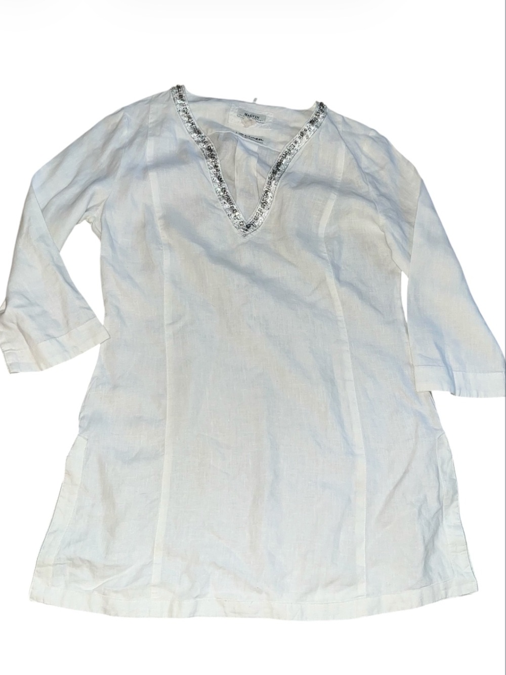 Malvin Hamburg Germany Beaded Linen Tunic Top